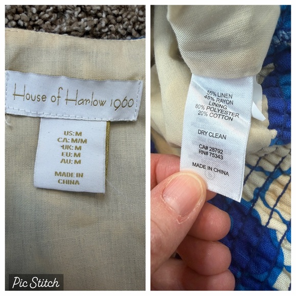 House of Harlowe 1960 Blue Cream Floral Paisley Repeat Top Maxi Skirt Set Linen - Picture 14 of 15